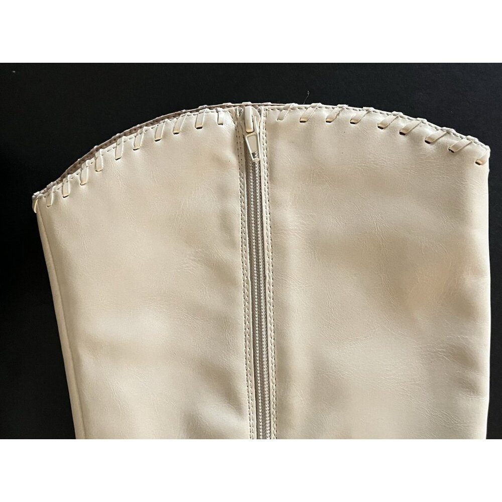 Wide Calf Boot Coconut Cream Size 9.5 Pleather Fashion Boots Side Zip 3" Block - Picture 10 of 12